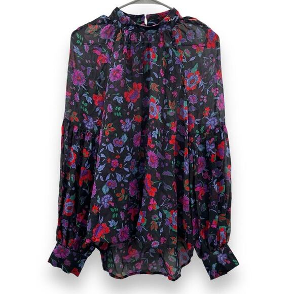 Veronica Beard Cicely Silk Multicolor‎ Floral Print Long Sleeve Blouse Sz 8 - Picture 3 of 9